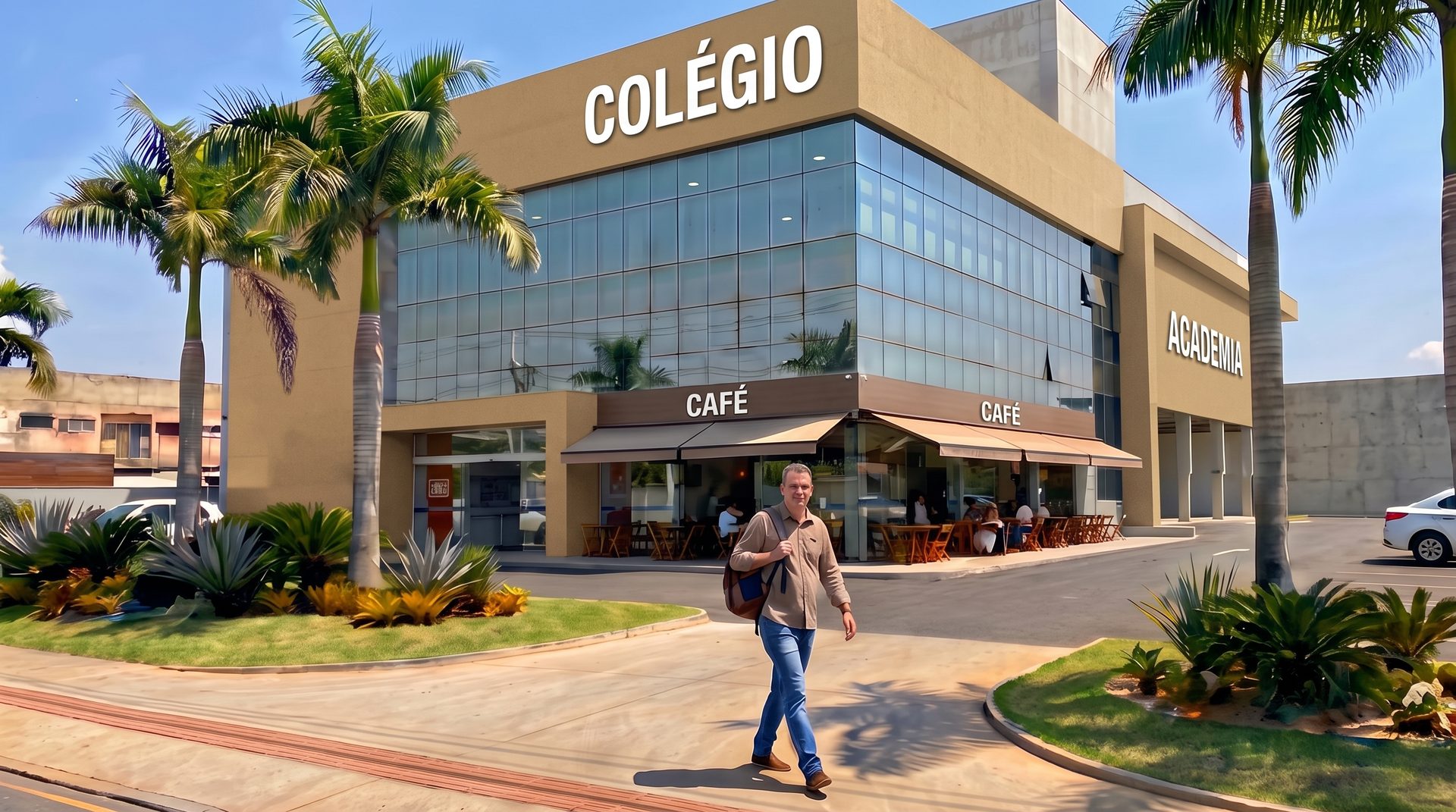 Frente do empreendimento para a Beira-Mar de São José, com café, colégio e academia