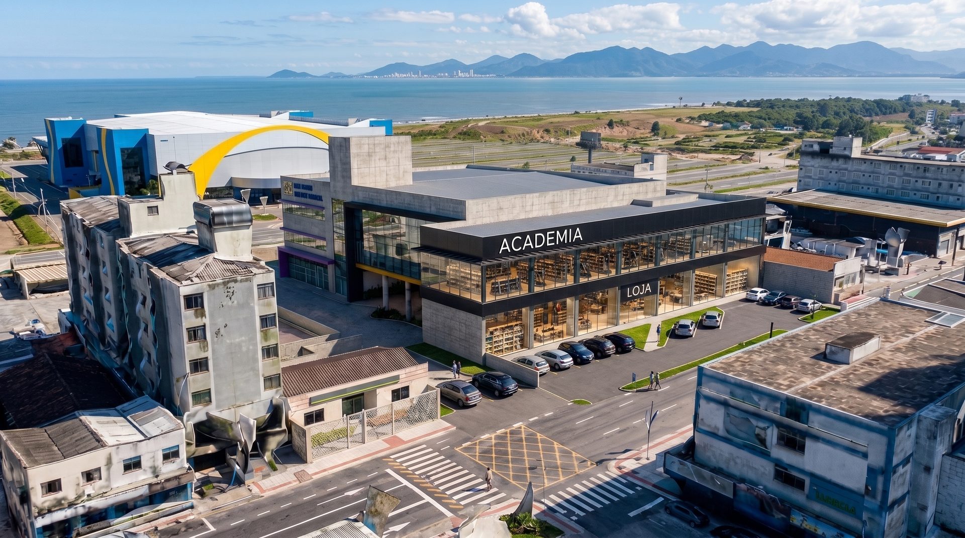 Vista aérea do Flávio Silva Open Mall, com frente para a Av. Presidente Kennedy e para a Beira-Mar de São José